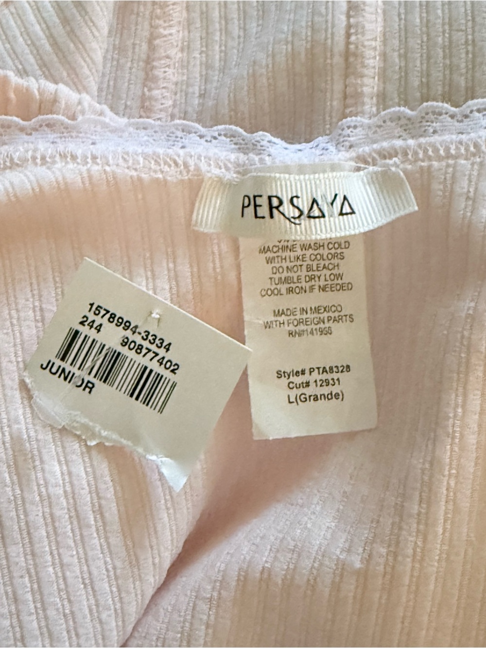 Persaya Light Pink Ribbed Lace-Trim Camisole Size Large (Juniors) - Picture 10 of 10